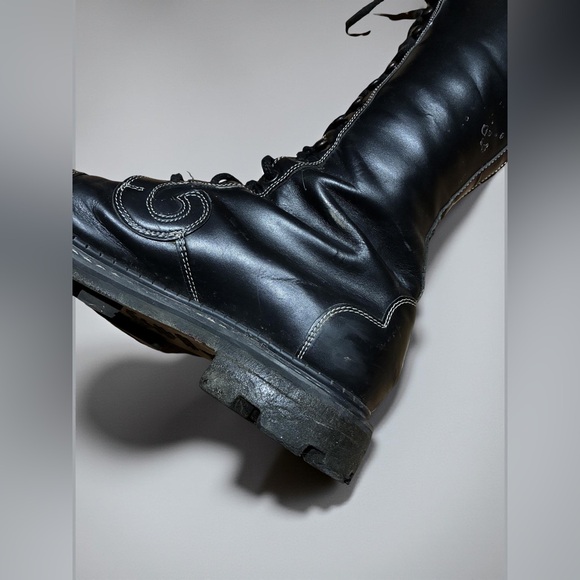 John Fluevog Genuine Leather Vintage Black Lace Up Boots - Picture 9 of 10